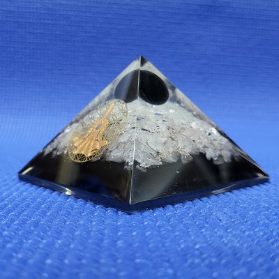 Black Obsidian And White Quartz With Black Ball Pyramid